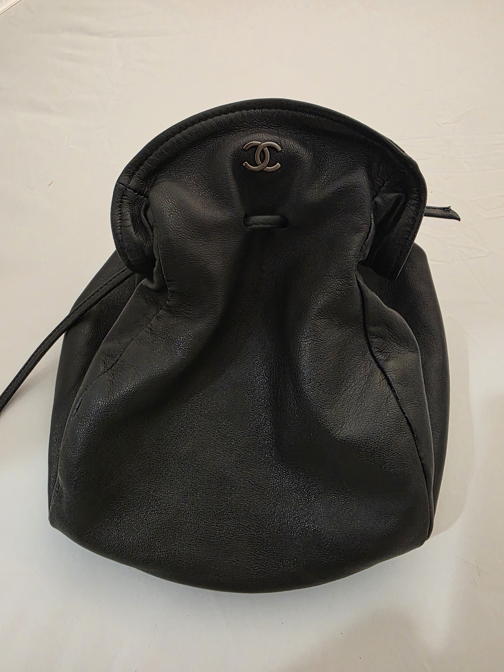 Chanel Black Leather Drawstring Bucket Bag